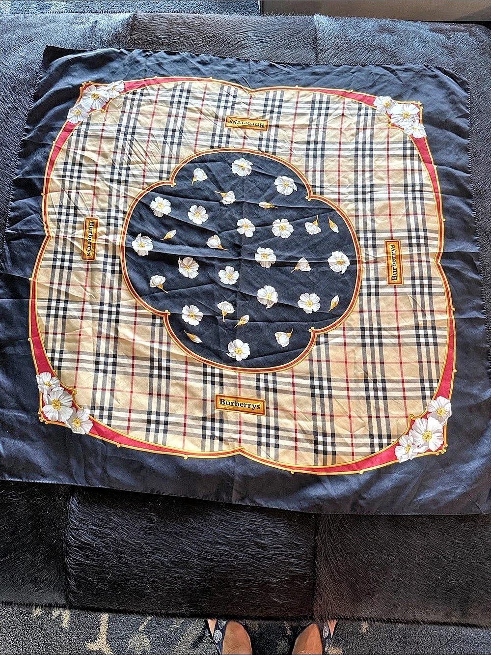 Burberry Plaid Silk Scarf in Beige & Black